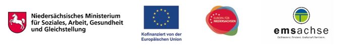 Logos MS, Kofinanziert von EU, Europa für Niedersachsen, emsachse